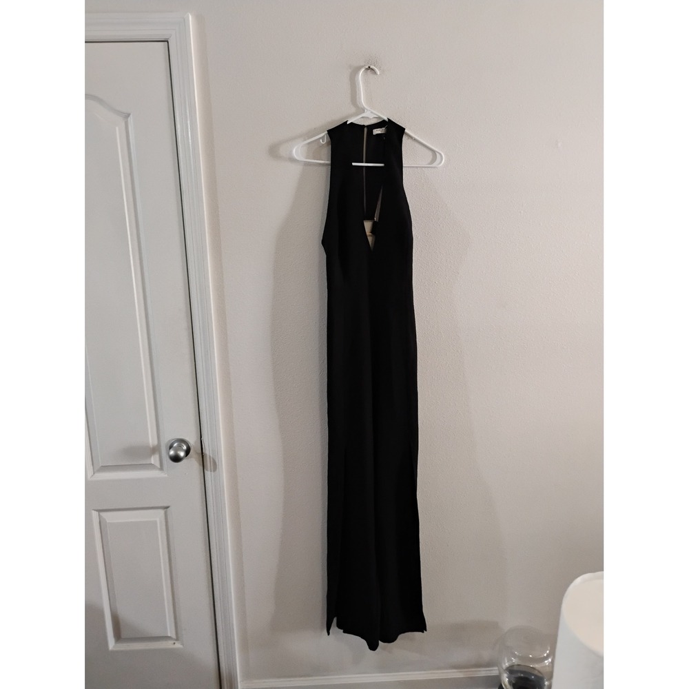 Halston Heritage Black Sleeveless V-Neck Cutout Wide Leg Jumpsuit Size 4